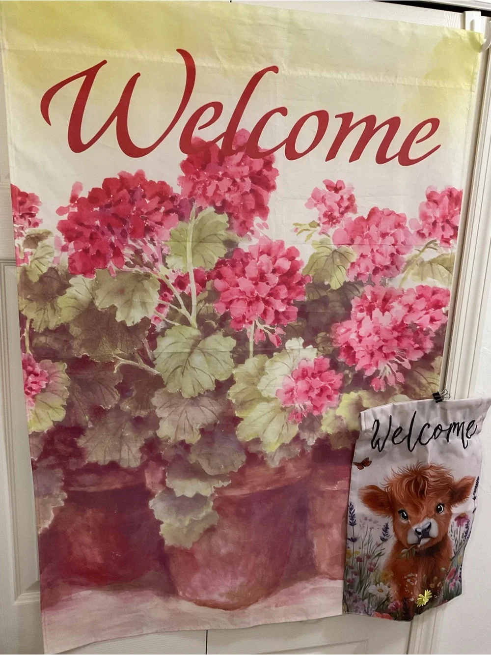 Welcome Flag w/ Pink Floral Garden + mini Flag - Brand: